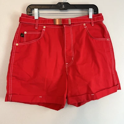 Pantalones Cortos Vintage Años 80 Chic Rojo Bolsillos con Cinturón Mujer Medianos Foto 1 de 4