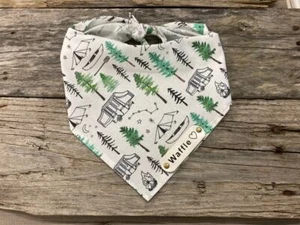 Dog Bandana, Outdoor Camping Adventure Dog, White Leather Personalized Name Tag - Picture 1 of 6