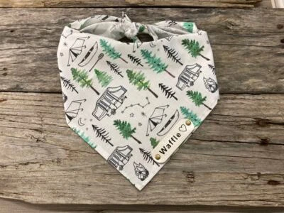 Dog Bandana, Outdoor Camping Adventure Dog, White Leather Personalized Name Tag - Image 1 of 4