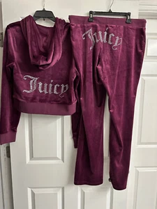 NWT Juicy Couture Maroon Velour OG Big Bling Hoodie & Pants Set Size XL - Picture 1 of 7