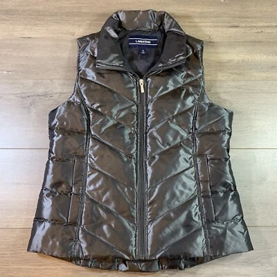 Lands’ End Silver Down Puffer Vest Jacket Women’s Small 6/8 Pockets Zipper - Image 1 of 4