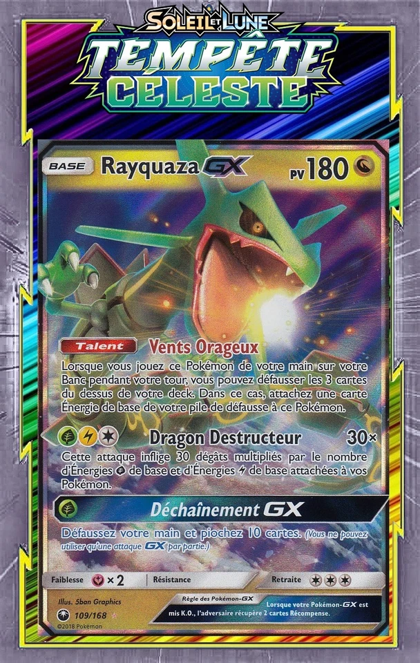 Rayquaza GX - SL07:Tempête Celeste - 109/168 -Carte Pokemon Neuve Française - Photo 1/1