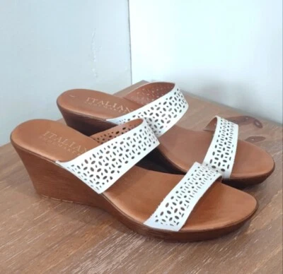 Italian Shoemakers white Lazer cut wedge sandals 10 - Image 1 of 4