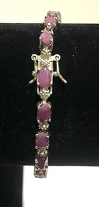 Beautiful Vintage Gin and Grace Kinley 925 Silver Oval-Cut Ruby Bracelet Tennis - Picture 1 of 12
