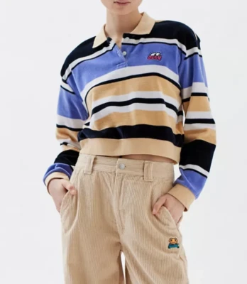 Camisa polo/top recortada a rayas tipo terciopelo OBEY para mujer - talla S - nueva con etiquetas - $85 Foto 1 de 2