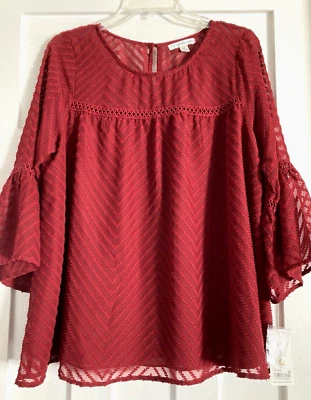 Blusa Flocada Roja Boho Nueva con Etiquetas Talla M - Mangas Campana Forradas 3/4 - John Paul Richard Foto 1 de 4