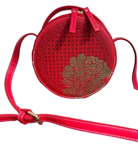 NEU Estee Lauder Red Purse Crossbody Bag Zip Handle Strap 2021 Gold Floral Neu ohne Etikett - Bild 1 von 12