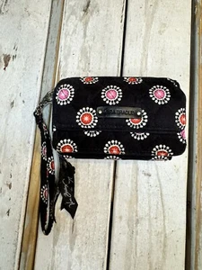 Vera Bradley Parisian Pom Pom Front Zip Wristlet Wallet Black Pink - Picture 1 of 11