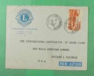 DR WHO 1959 FRENCH ST PIERRE & MIQUELON LIONS INTERNATIONAL TO USA m19210 - Picture 1 of 2