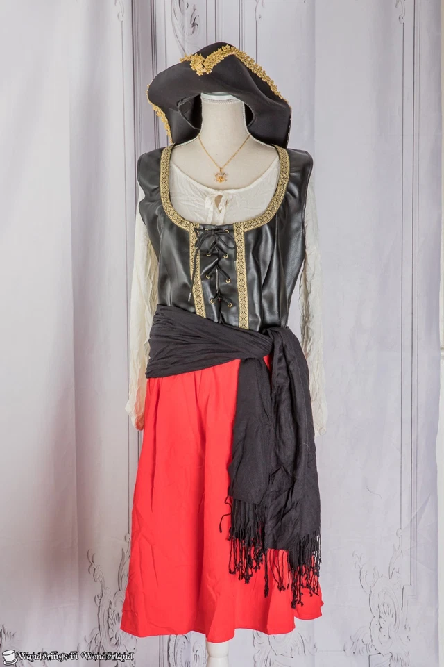 Dama Pirata Plus 2X Negro Rojo Caribe Renacimiento Disfraz Festival Feria Mujer Foto 1 de 4