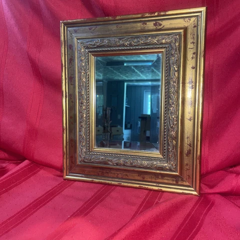 Retro Victorian Framed Accent Mirror Wood Gold Dark Red Brown 11.5'' x 13.5'' Cover