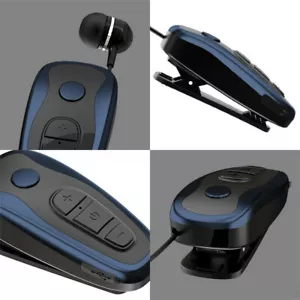 Bluetooth Stereo Headset In Ear Earphone Retractable Cable w/ Clip Rechargeable - Picture 1 of 14