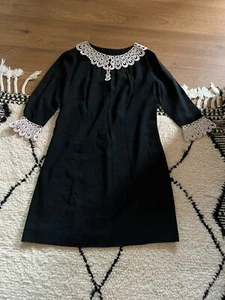 Abito vintage nero colletto uncinetto crochet collar black dress handmade S/M - Foto 1 di 6