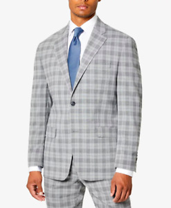 Sean John Men's Classic-Fit Plaid Grey Suit Jacket 44 S New $360   MBRY19SX0400