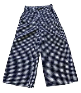 MANGO Cropped Navy/White Check Wide Leg Trousers UK 6/8 - Picture 1 of 10