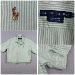 RALPH LAUREN Womens Green Striped Button Up Shirt Sz 4 Barrel cuff Cropped RARE - Picture 1 of 19