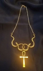 Ouroboros Auryn Snake Necklace, Ankh Pendant, Antique Bronze Chain Steampunk - Picture 1 of 8