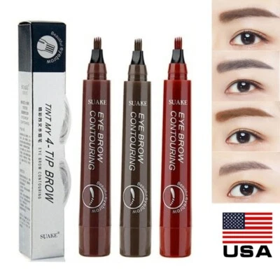 3D Microblading Tattoo Eyebrow Ink Pen Long Lasting Eye Brow Fork Pencil 4 Color - Image 1 of 4