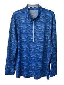 1764 Herren Blau Camouflage Langarm 1/4 Reißverschluss Performance Golf Pullover XL Neu ohne Etikett - Bild 1 von 6