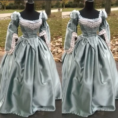 Medieval Vintage Long Sleeves Wedding Dresses Satin Square Neck Lace Appliques - Image 1 of 4