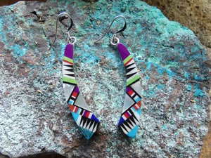 Orecchini colorati multipietra argento sterling 925 barra curva filo francese AE73 - Foto 1 di 7