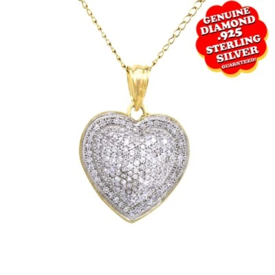 Collar colgante corazón racimo chapado en oro amarillo de 14 quilates con diamantes naturales de 3/5 quilates Foto 1 de 3