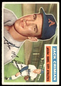 1956 TOPPS JACK CRIMIAN 319 VG-EX RC BASEBALL KANSAS CITY ATHLETICS