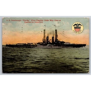 Postkarte antike US Dreadnought Florida, wenn Flaggschiff unter Weg Crew im Viertel - Bild 1 von 2