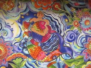 SEA GODDESS von Laurel Burch Meerjungfrau Glitzer Metallic Stoff ~ 1 Yard - NEU - Bild 1 von 5