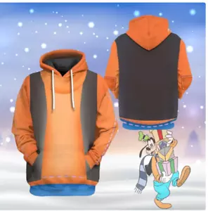 FELPA CON CAPPUCCIO Natale Disney Pippo Cosplay 3D HALLOWEEN REGALO NATALE TAGLIA US - Foto 1 di 3