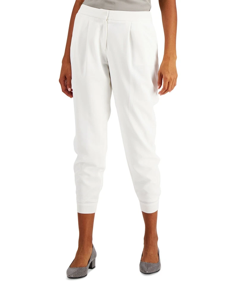 Alfani Womens Jogger Pants Size 16 Ankle Length White Pleated Front