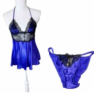 Victoria's Secret Lila Satin Babydoll Teddy passendes Set in Königslila NEU - Bild 1 von 11