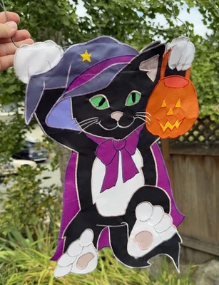Halloween Seasonal Decorative Outdoor Flag /decor Black Witch Cat Pumpkin - Image 1 of 4