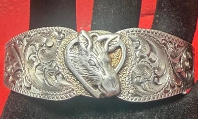 Brazalete Brazalete Vintage Diablo Sterling Moosehead Nativo Americano Plata Grabado Foto 1 de 4