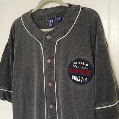 Vintage GAP Baseball Jersey Button Up Shirt Outfield Practice 1955 Mens Medium  - Image 1 of 4
