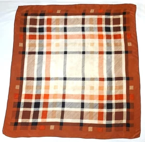 Vintage 1960er Glentex Plaid Seidentuch braun orange creme schwarz 33" x 21" - Bild 1 von 7