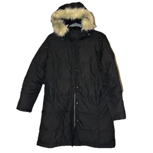 LL Bean Coat Women S PET Black Hooded Faux Fur Parka Zip Puffer Jacket Down Coat - Picture 1 of 17