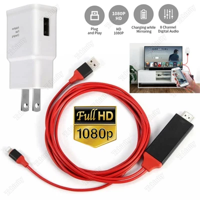 For iPhone 14 13 12 X 8 7 1080P HDMI Mirroring AV Cable Phone to TV HDTV Adapter - Image 1 of 4