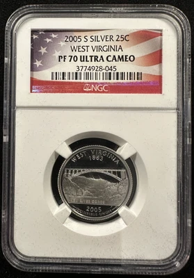 West Virginia 2005-S 25c State Quarter Silver Proof NGC PF 70 Ultra Cameo - Image 1 of 2