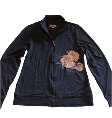 Chaqueta Izod Mujer Cremallera Frontal Negra Rosa Floral Talla XS Extra Pequeña Foto 1 de 4
