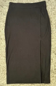 Shein Women’s S Black Ribbed Stretch Elastic Waist Side Slit Bodycon Midi Skirt - Picture 1 of 11