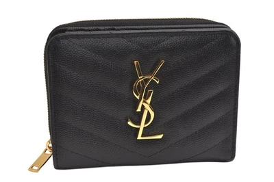 Authentic SAINT LAURENT Vintage Bifold Wallet Purse Leather Black 4279N - Image 1 of 4