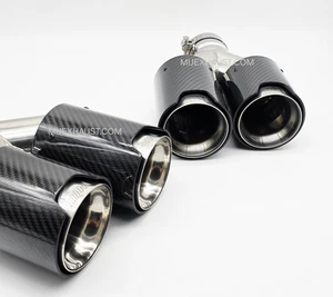 M Sport Exhaust Quad Tailpipes Carbon Fibre BMW Tips 3.5" High Quality Trims - Picture 1 of 11