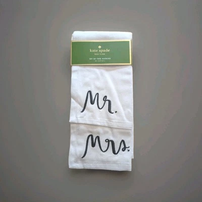 New Kate Spade NY Set of Two Cloth Wedding Napkins Mr & Mrs  Ivory 100% Cotton - Image 1 of 4