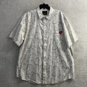 Baseballism Mens Button Shirt White Geometric 2XL Cotton Short Sleeve Collar - Picture 1 of 9