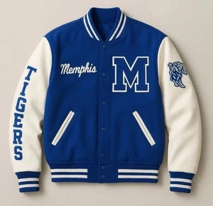 University of Memphis Tigers Varsity Jacke blau weiß Letterman Baseball Mantel - Bild 1 von 4
