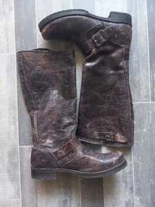 Frye Veronica lässige hohe Stiefel braun Größe 8,5 abgenutzt Crackle * #76606 - Bild 1 von 13