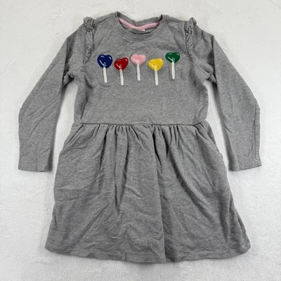 Hanna Andersson Gray Cotton Long Sleeve Dress Kids Girl Size 10 Heart Lollipop - Image 1 of 4