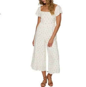 O'Neill Damen Lanai Jumpsuit weites Bein weiß rosa rose Blumen gesmokt JR M - Bild 1 von 5