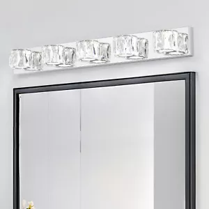 Modern LED Crystal Chrome 35'' Vanity 5 Light Bathroom Mirror Wall Lamp Fixture - Picture 1 of 12